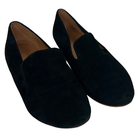 J. Crew women SZ 9.5 Black Suede Leather Slip On Ballet Flat Loafer Preppy Shoes - Picture 2 of 9